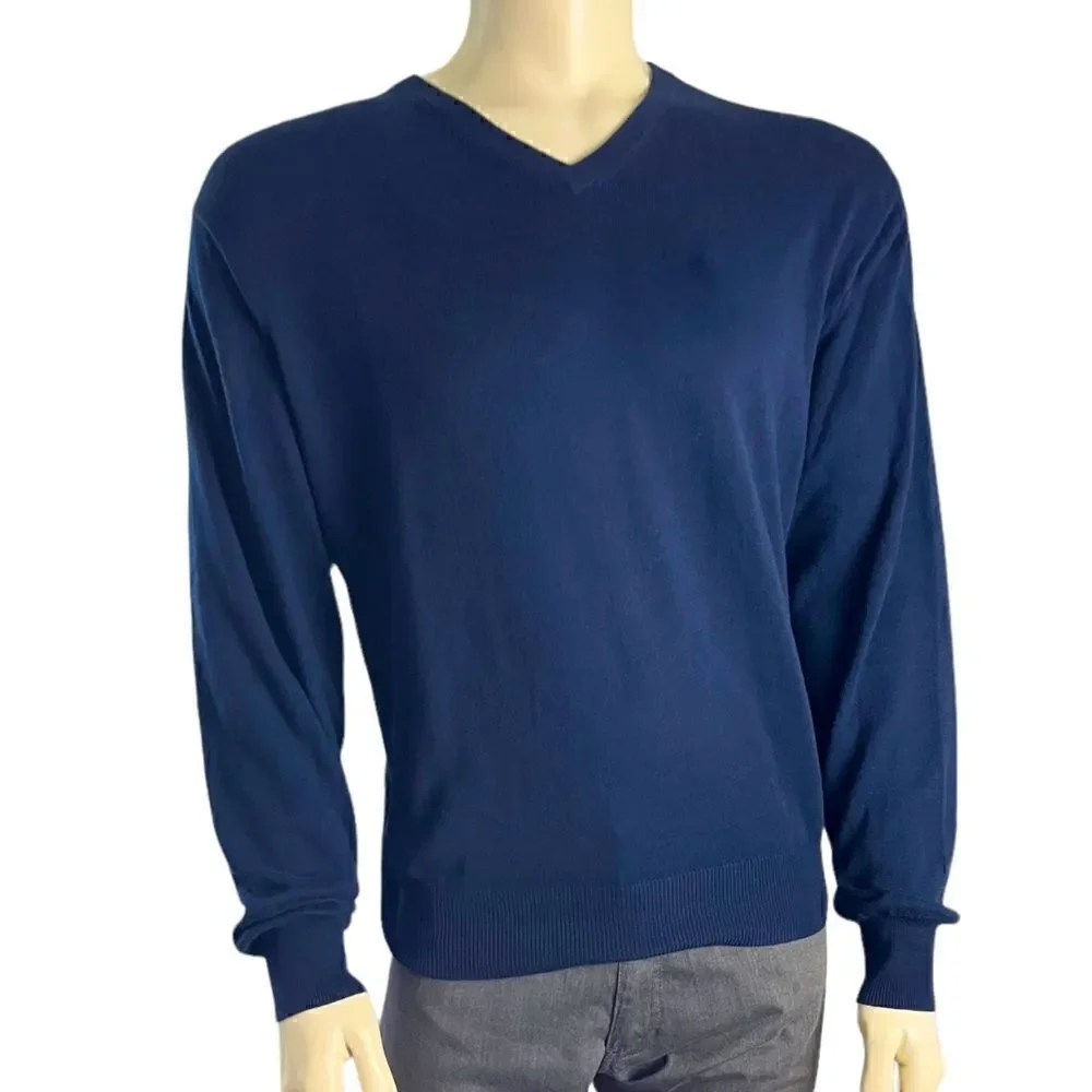 Peter Millar L/S V-Neck Navy Sweater 95% Cotton 5% Cashmere Excellent Condition